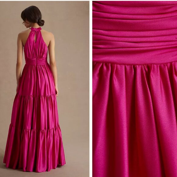 MAC DUGGAL 506581 RUFFLE TIERED SOFT TIE HALTER NECK GOWN sz 8 - Picture 2 of 7